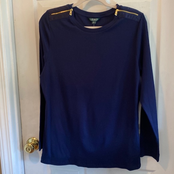 Ralph Lauren NWT women’s size 2X ribbed navy long sleeve top - Picture 1 of 4